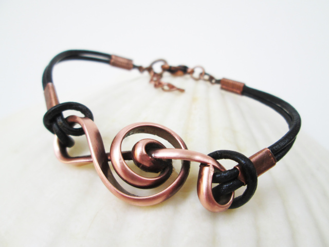 Treble Clef Bracelet with Leather Bands- Unisex Men and Women