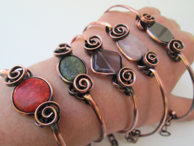 Small Stone Copper Bracelets