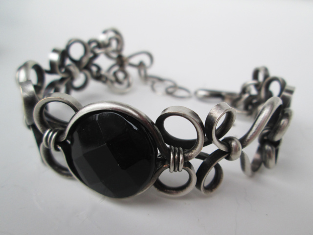 Faceted Onyx Silver Filled Bracelet