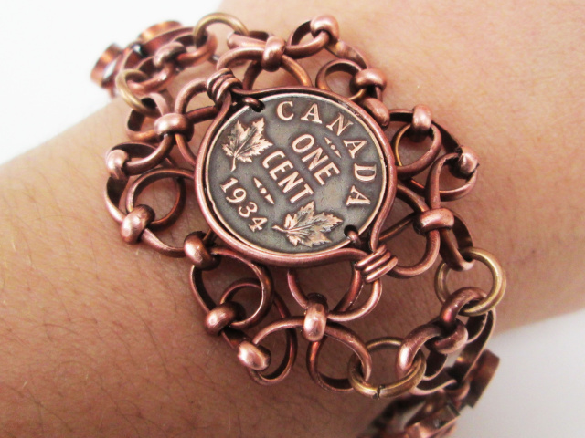 Antique Canadian Penny Copper Cuff Bracelet