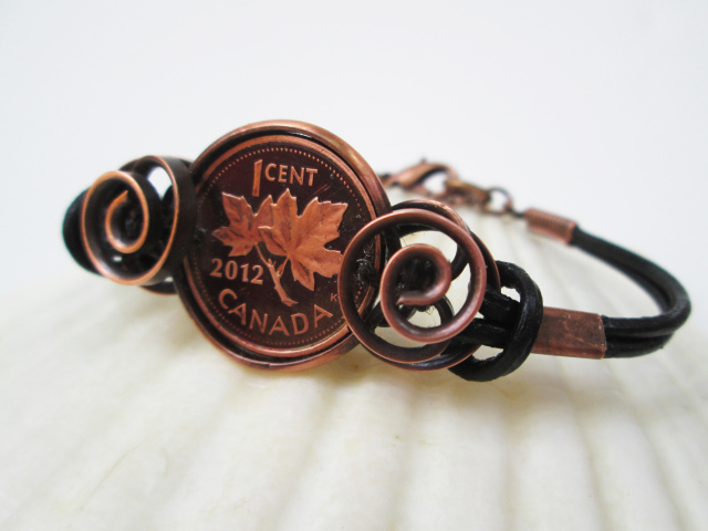 Canadian Penny Leather Bracelets
