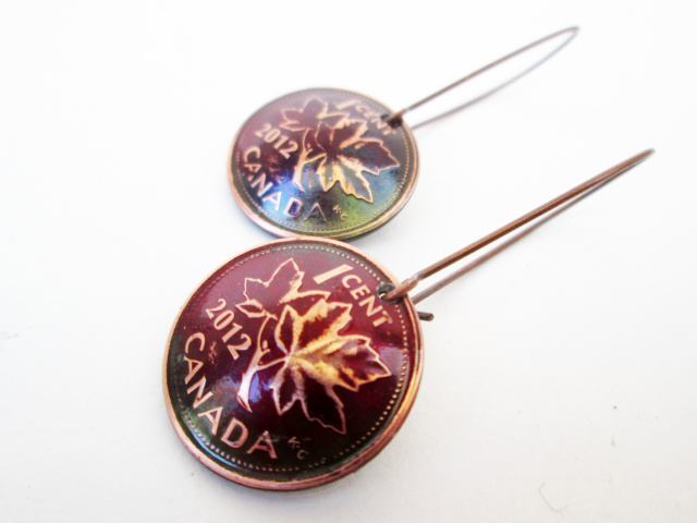 Domed Canadian Penny Earrings- Customizable