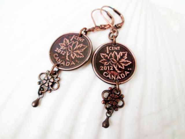 Canadian Penny Earring with Flower Drop