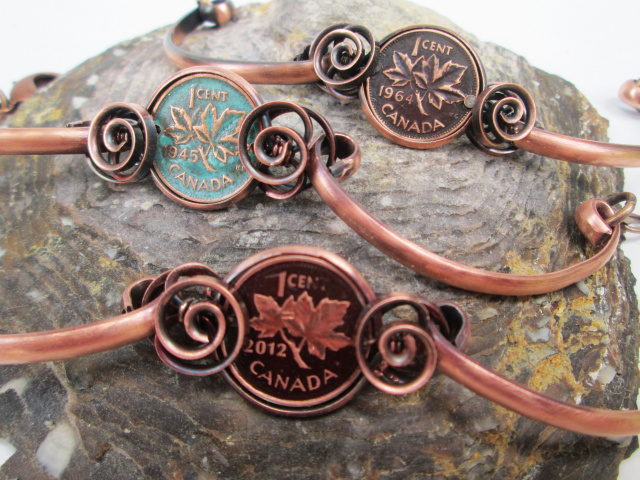 Customizable Canadian Penny Wrapped Cuff Bracelet