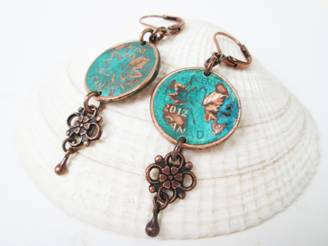 Canadian Penny Earring with Flower Drop