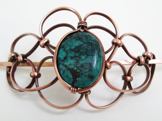 Genuine Turquoise Copper Hair Piece, with Stick