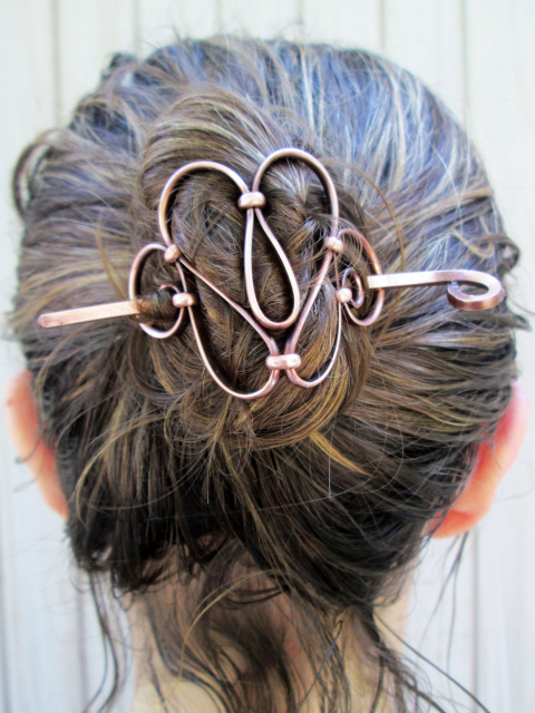 Small Copper Hair Piece with Stick, for Buns