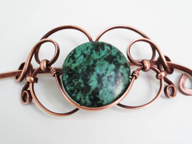 Reconstituted Turquoise Copper Hair Piece 