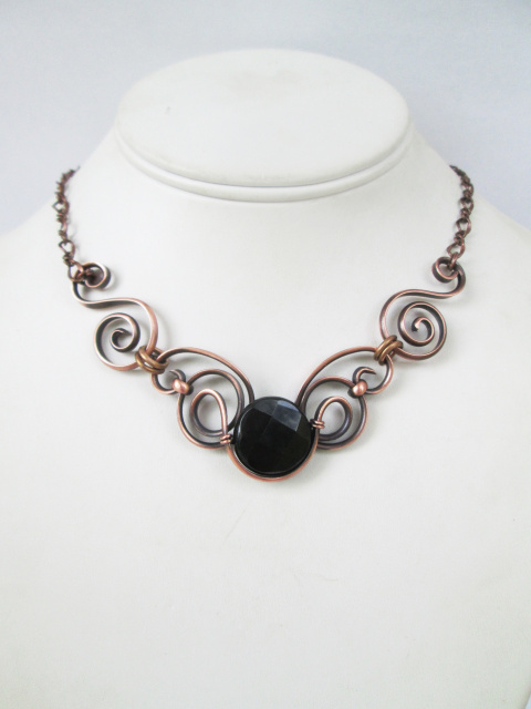 Gemstone Copper Spiral Bib Necklace 