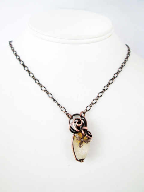 Citrine and Bee Copper Spiral Necklace