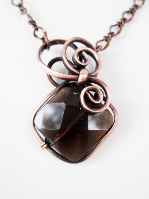 Smoky Quartz Faceted Copper Necklace