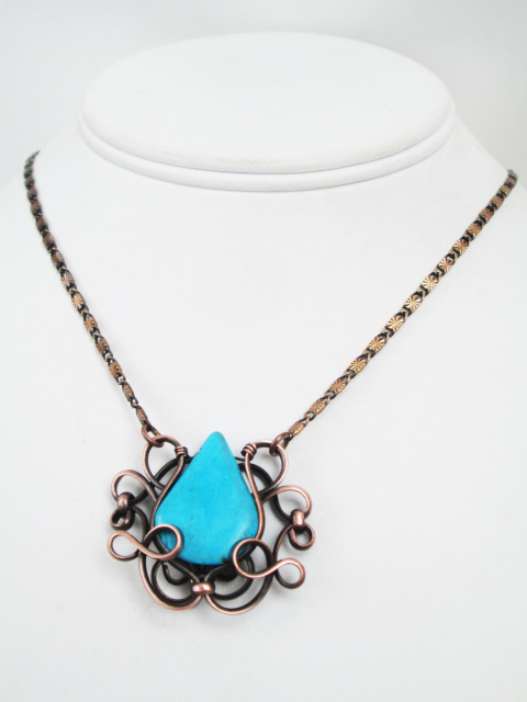 Turquoise Tear Wrapped Copper Necklace