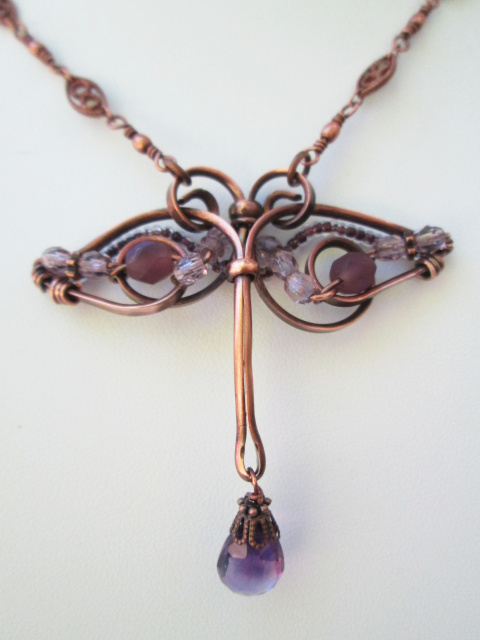 Beaded Copper Dragonfly Pendant