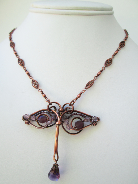 Beaded Copper Dragonfly Pendant