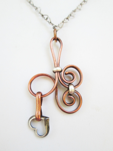 Silver Heart Copper Swirl Necklace