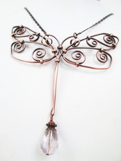 Sculpted Copper Dragonfly Pendant, Large