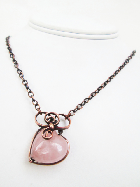 Rose Quartz Copper Heart Necklace