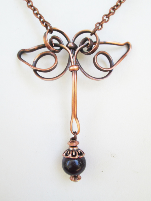 Copper Dragonfly Stone Necklace