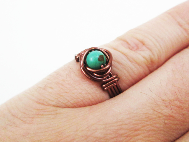 Wire Wrapped Copper Stone Rings, Tarnish Resistant